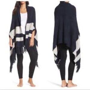 Barefoot Dreams CozyChic Malibu Wrap | Indigo / Oyster Stripe | One Size